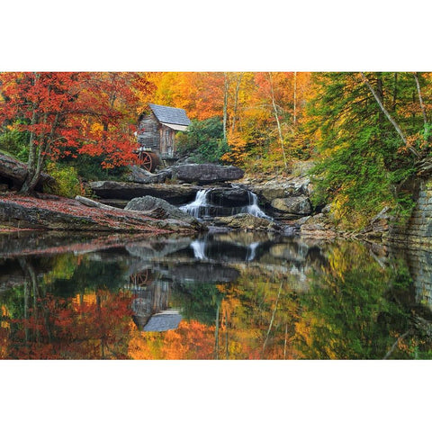 Grist Mill In The Fall White Modern Wood Framed Art Print by Galloimages Online