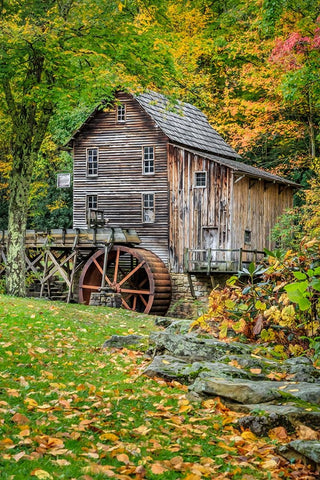 Grist Mill-Vert With Fg 1 White Modern Wood Framed Art Print with Double Matting by Galloimages Online