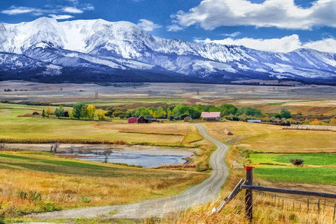 Montana Farm (Watercolor) Black Ornate Wood Framed Art Print with Double Matting by Galloimages Online