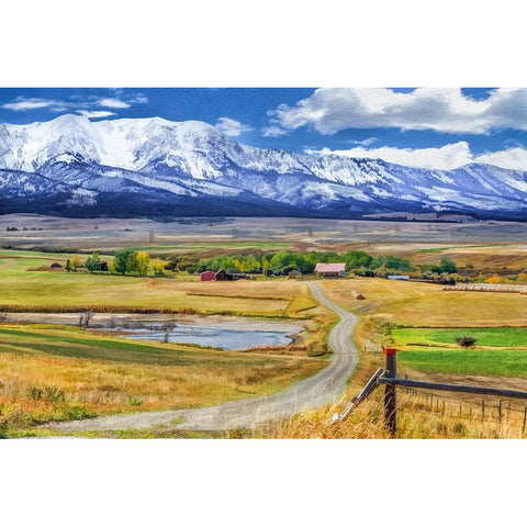 Montana Farm (Watercolor) Black Modern Wood Framed Art Print by Galloimages Online