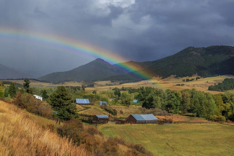 Montana Farm Rainbow White Modern Wood Framed Art Print with Double Matting by Galloimages Online