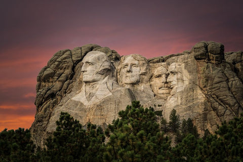 Mount Rushmore White Modern Wood Framed Art Print with Double Matting by Galloimages Online