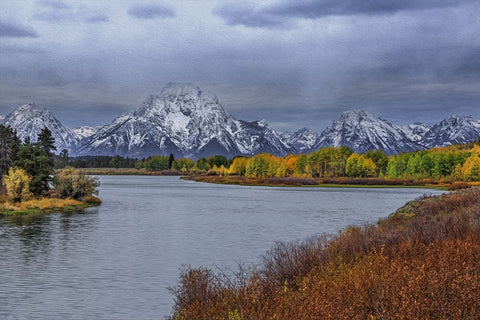 Oxbow Bend Fall 2013 Black Ornate Wood Framed Art Print with Double Matting by Galloimages Online