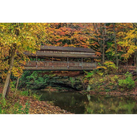 Mill Creek Covered Bridge 2 White Modern Wood Framed Art Print by Galloimages Online