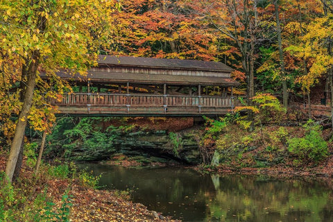 Mill Creek Covered Bridge 2 White Modern Wood Framed Art Print with Double Matting by Galloimages Online