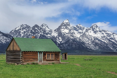 Mormon Row Log Cabin Black Ornate Wood Framed Art Print with Double Matting by Galloimages Online