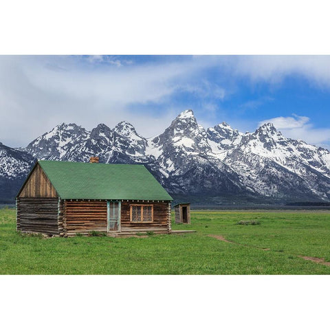 Mormon Row Log Cabin Gold Ornate Wood Framed Art Print with Double Matting by Galloimages Online