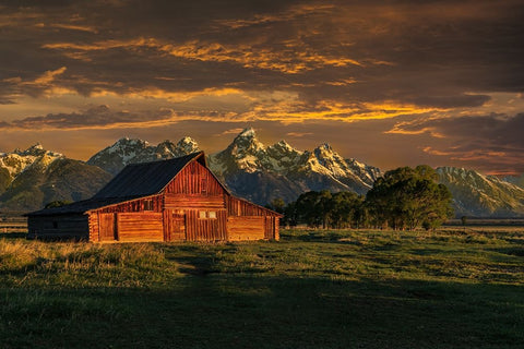 Moulton Barn Sunrise White Modern Wood Framed Art Print with Double Matting by Galloimages Online