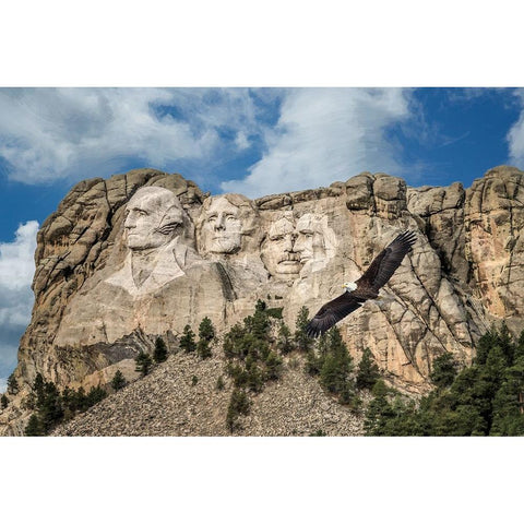 Mount Rushmore And Eagle White Modern Wood Framed Art Print by Galloimages Online