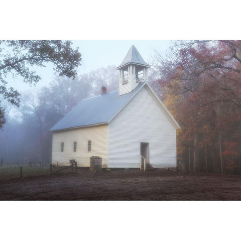 Primitive Baptist Church Fog Black Modern Wood Framed Art Print by Galloimages Online