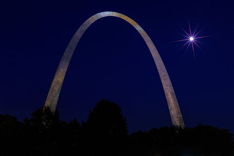 St. Louis Arch With Starburst Moon Black Ornate Wood Framed Art Print with Double Matting by Galloimages Online