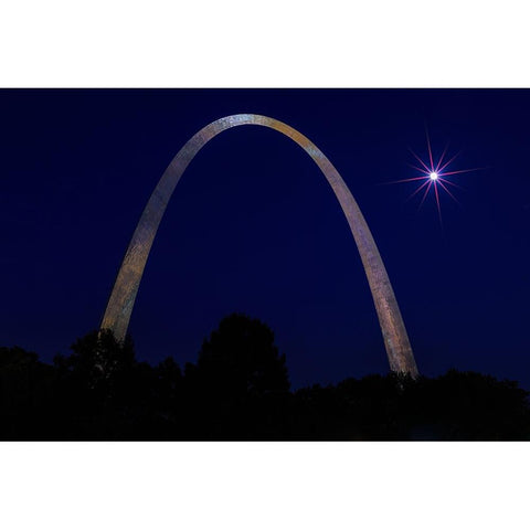 St. Louis Arch With Starburst Moon Black Modern Wood Framed Art Print by Galloimages Online