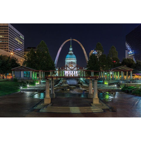 St. Louis At Night Black Modern Wood Framed Art Print with Double Matting by Galloimages Online