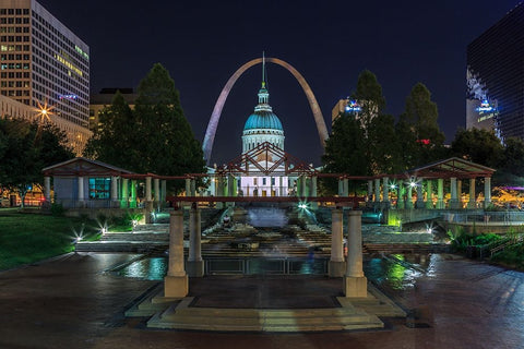 St. Louis At Night Black Ornate Wood Framed Art Print with Double Matting by Galloimages Online