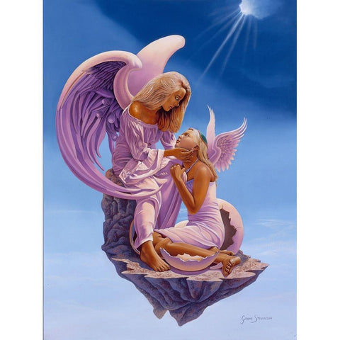 Birth Of An Angel White Modern Wood Framed Art Print by Stevenson, Graeme