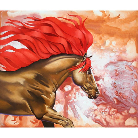 Blood Of The Stallion White Modern Wood Framed Art Print by Stevenson, Graeme