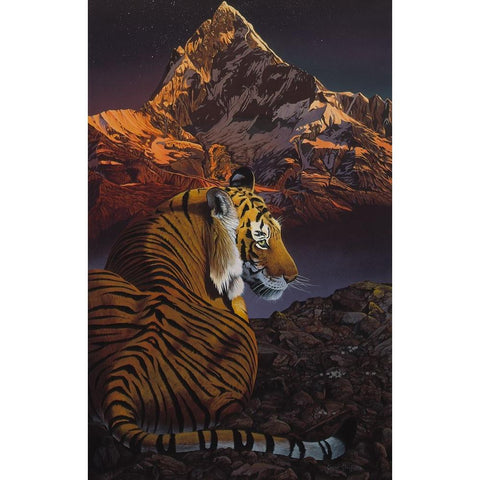 Cosmic Tiger Black Modern Wood Framed Art Print by Stevenson, Graeme