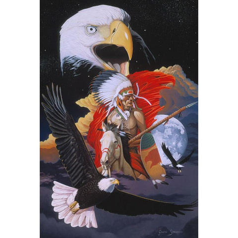 Eagle Warrior White Modern Wood Framed Art Print by Stevenson, Graeme