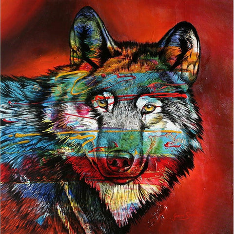 Electric Wolf Black Modern Wood Framed Art Print with Double Matting by Stevenson, Graeme