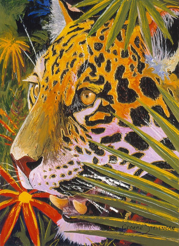 Jaguar Jungle Black Ornate Wood Framed Art Print with Double Matting by Stevenson, Graeme