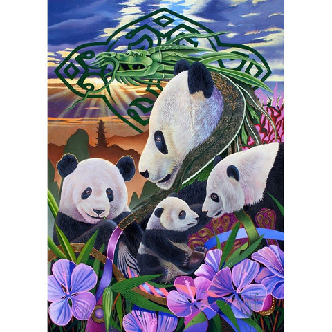 Panda Play Gold Ornate Wood Framed Art Print with Double Matting by Stevenson, Graeme