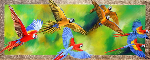 Parrot Party Black Ornate Wood Framed Art Print with Double Matting by Stevenson, Graeme