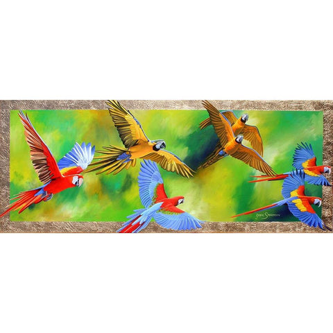 Parrot Party Black Modern Wood Framed Art Print by Stevenson, Graeme