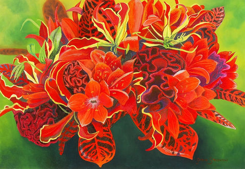 Red Vase Black Ornate Wood Framed Art Print with Double Matting by Stevenson, Graeme