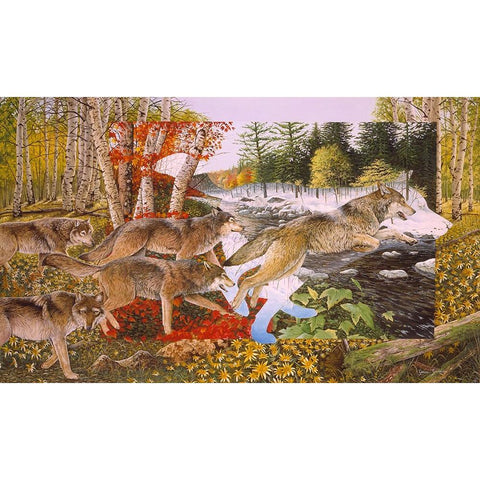 Seasons Of The Wolf Gold Ornate Wood Framed Art Print with Double Matting by Stevenson, Graeme