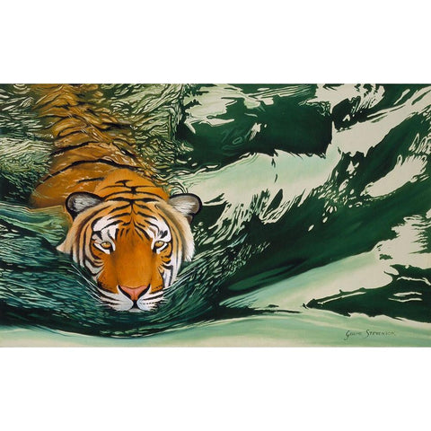 Tiger Waters Gold Ornate Wood Framed Art Print with Double Matting by Stevenson, Graeme