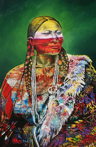 Arapaho Queen 1 White Modern Wood Framed Art Print with Double Matting by Stevenson, Graeme