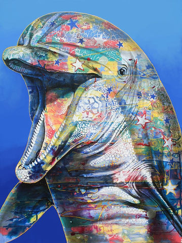 Dolphin White Modern Wood Framed Art Print with Double Matting by Stevenson, Graeme
