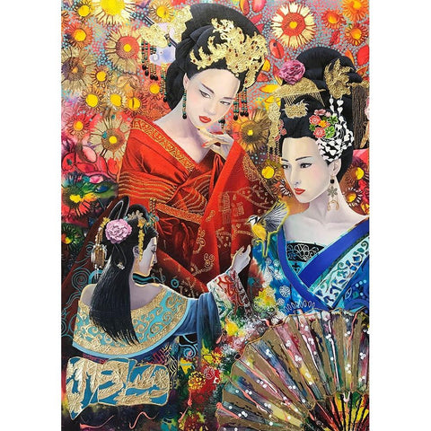 Geisha Song Black Modern Wood Framed Art Print with Double Matting by Stevenson, Graeme