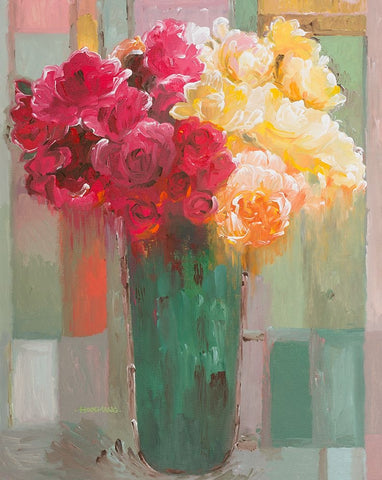 Poetic Bouquet White Modern Wood Framed Art Print with Double Matting by Khorasani, Hooshang