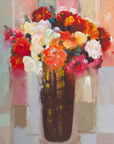 Rose Romance White Modern Wood Framed Art Print with Double Matting by Khorasani, Hooshang