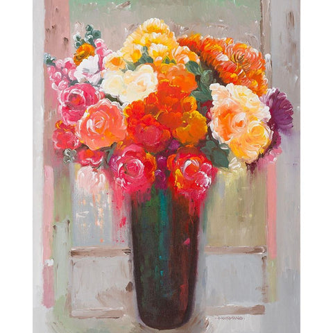 Flowers at the Window Black Modern Wood Framed Art Print by Khorasani, Hooshang