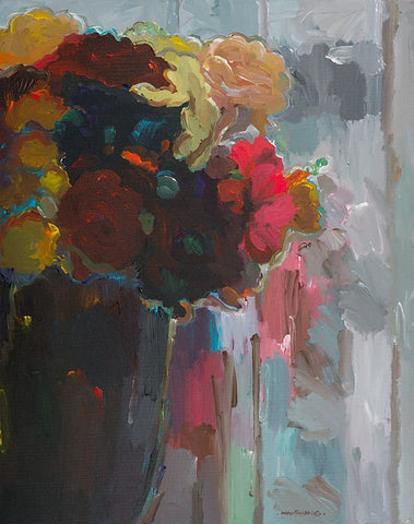 Asymmetrical Bouquet II Black Ornate Wood Framed Art Print with Double Matting by Khorasani, Hooshang