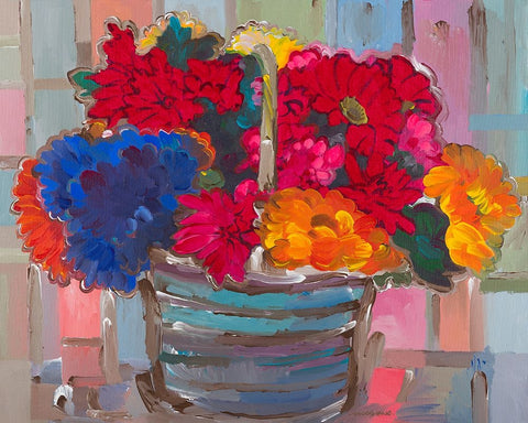 Basket of Flowers II Black Ornate Wood Framed Art Print with Double Matting by Khorasani, Hooshang