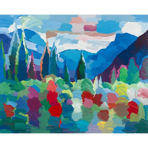Petals and Peaks White Modern Wood Framed Art Print by Khorasani, Hooshang
