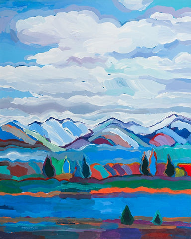 Color and Clouds #6 White Modern Wood Framed Art Print with Double Matting by Khorasani, Hooshang