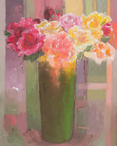 Romantic Roses White Modern Wood Framed Art Print with Double Matting by Khorasani, Hooshang