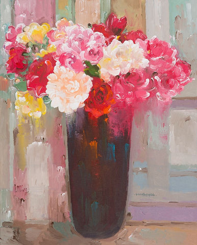 Love in Bloom Black Ornate Wood Framed Art Print with Double Matting by Khorasani, Hooshang