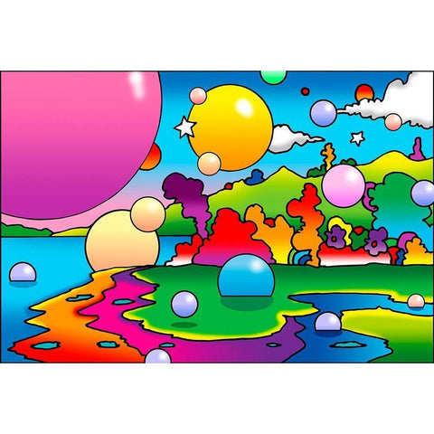 Bubbles Landscape Black Modern Wood Framed Art Print with Double Matting by Green, Howie