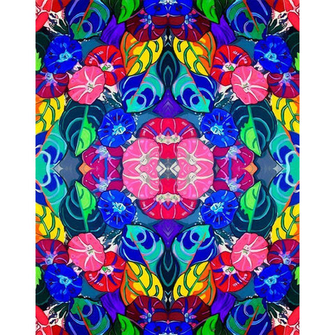 Pop Art Flowers Kaleidoscope Black Modern Wood Framed Art Print with Double Matting by Green, Howie