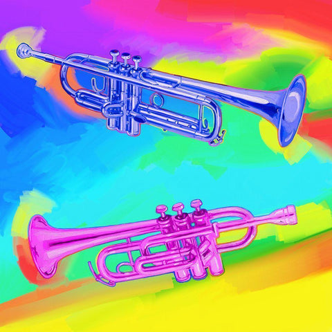 Pop-Art-Trumpets White Modern Wood Framed Art Print by Green, Howie