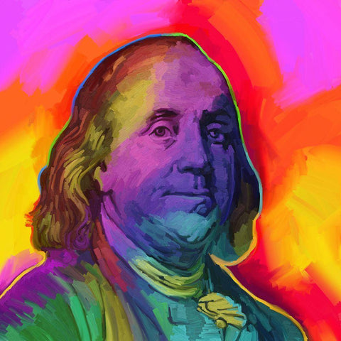 Ben Franklin Pop Art Black Modern Wood Framed Art Print with Double Matting by Green, Howie