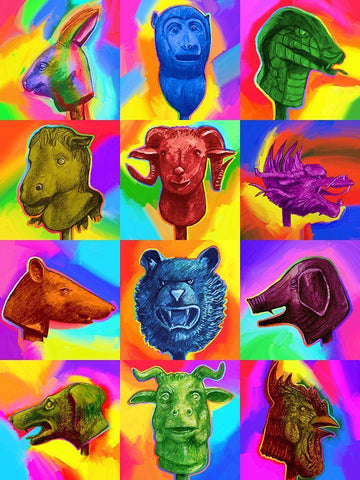 Chinese Zodiac Pop Art White Modern Wood Framed Art Print with Double Matting by Green, Howie