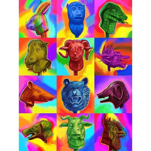 Chinese Zodiac Pop Art Black Modern Wood Framed Art Print with Double Matting by Green, Howie