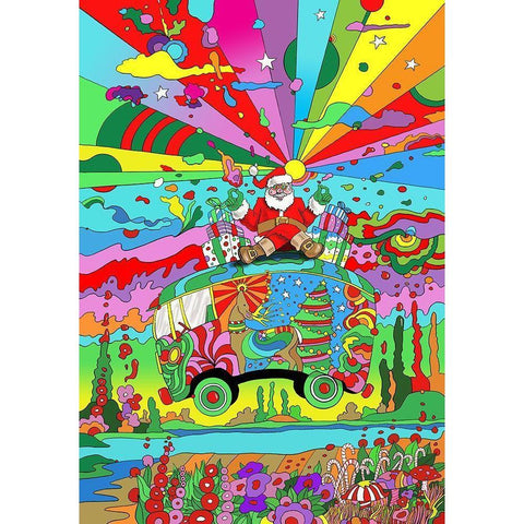 Santa Hippie Bus Black Modern Wood Framed Art Print with Double Matting by Green, Howie