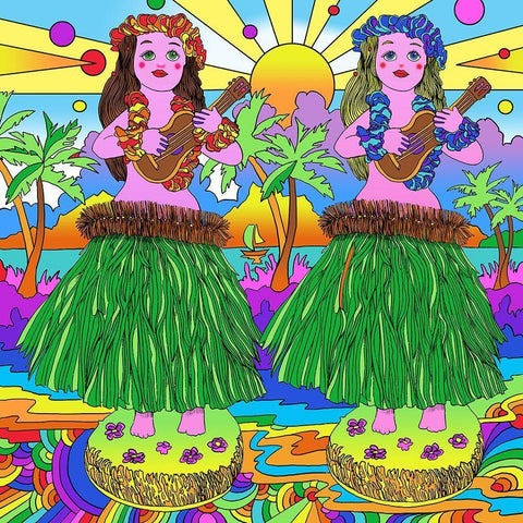 Hula Girl Toys  Black Ornate Wood Framed Art Print with Double Matting by Green, Howie